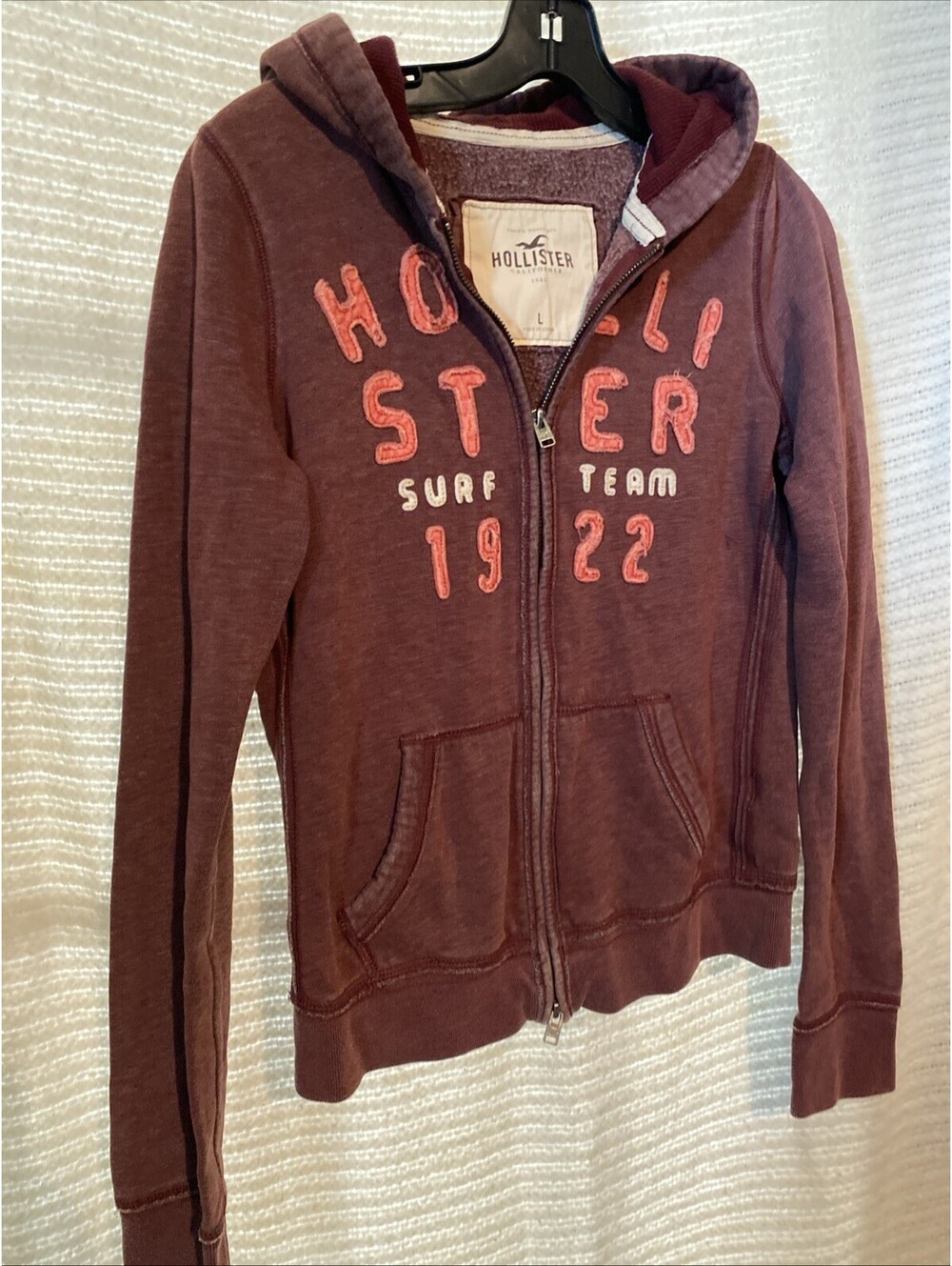 Vintage Y2K Hollister Women's Lg Burgundy Full Dual-Zip Hoodie